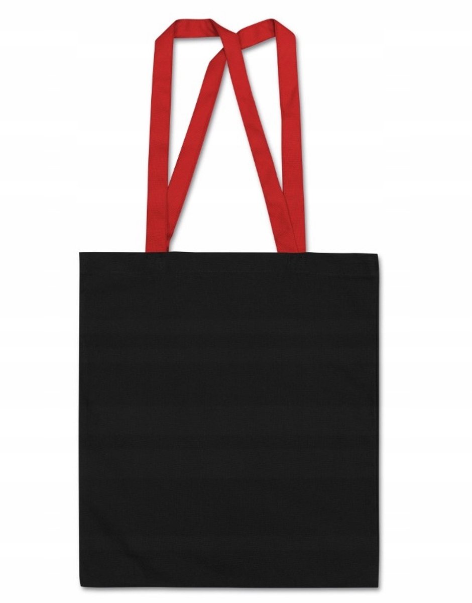 Zwarte katonen tas 38x42cm, 220g, met rode handvatten