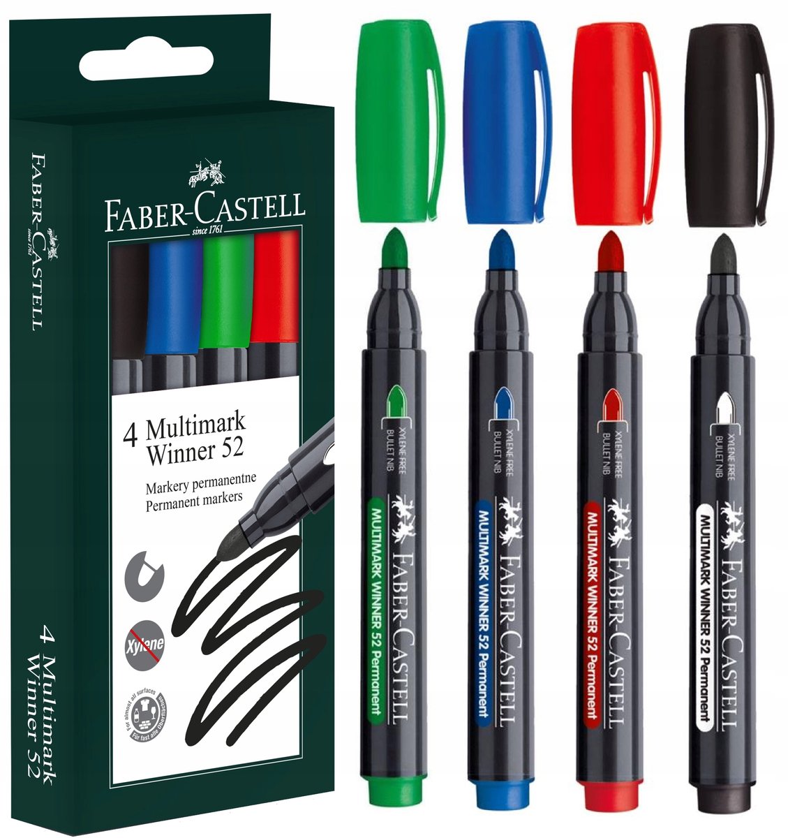 Faber-Castell Permanent Marker Winner 52, 4 kleuren