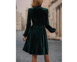 Fluwelen jurk voor dames, korte, elegante satijnen cocktailjurk met lange mouwen, A-lijn formele jurk Groente XL