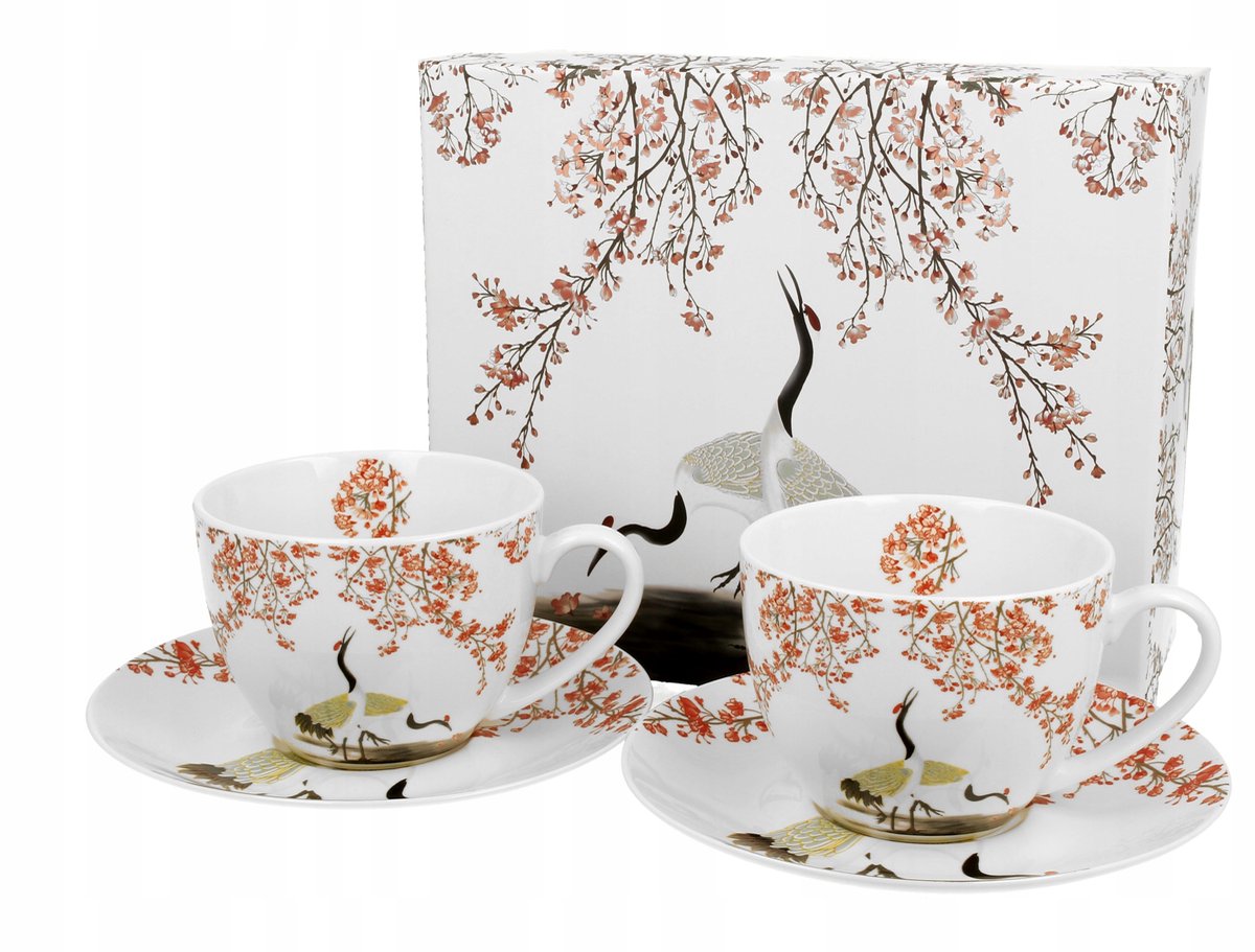 SAKURA Porseleinen Kopjes met Schotels (2 stuks, 280 ml)
