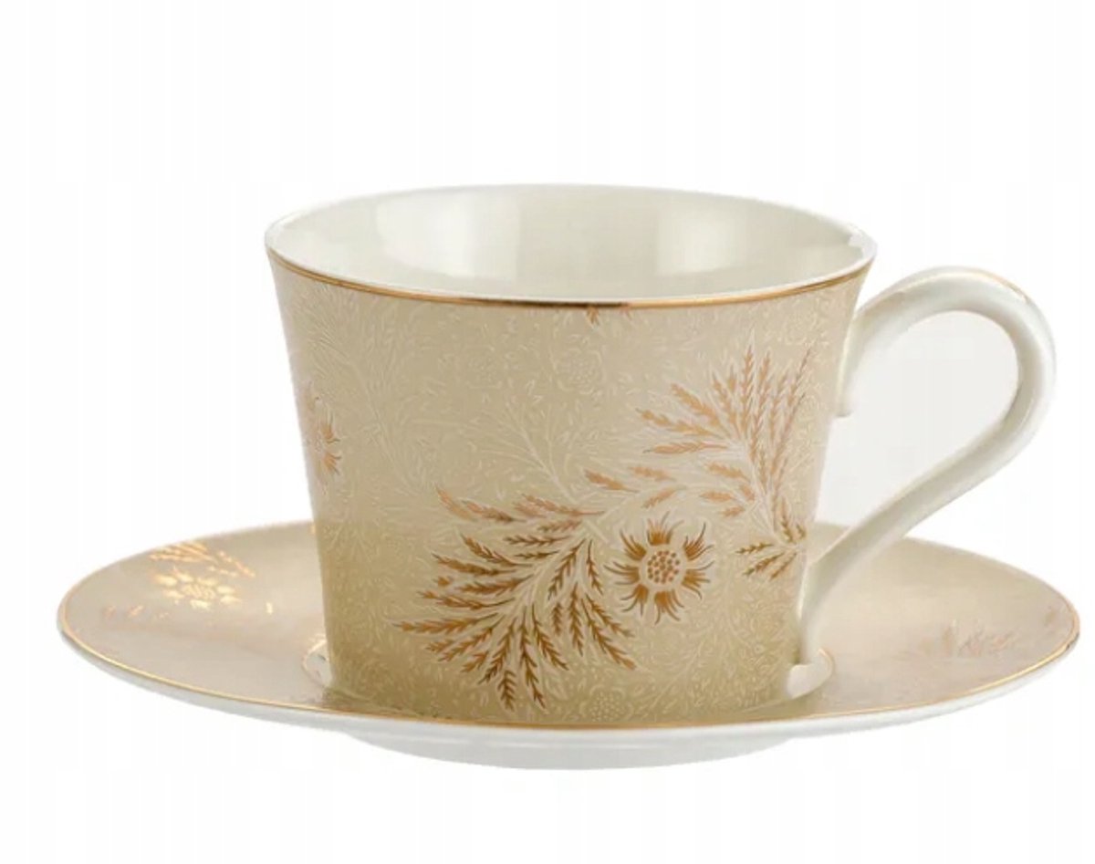 Elegante Porseleinen Kop en Schotel 240 ml Beige Goud