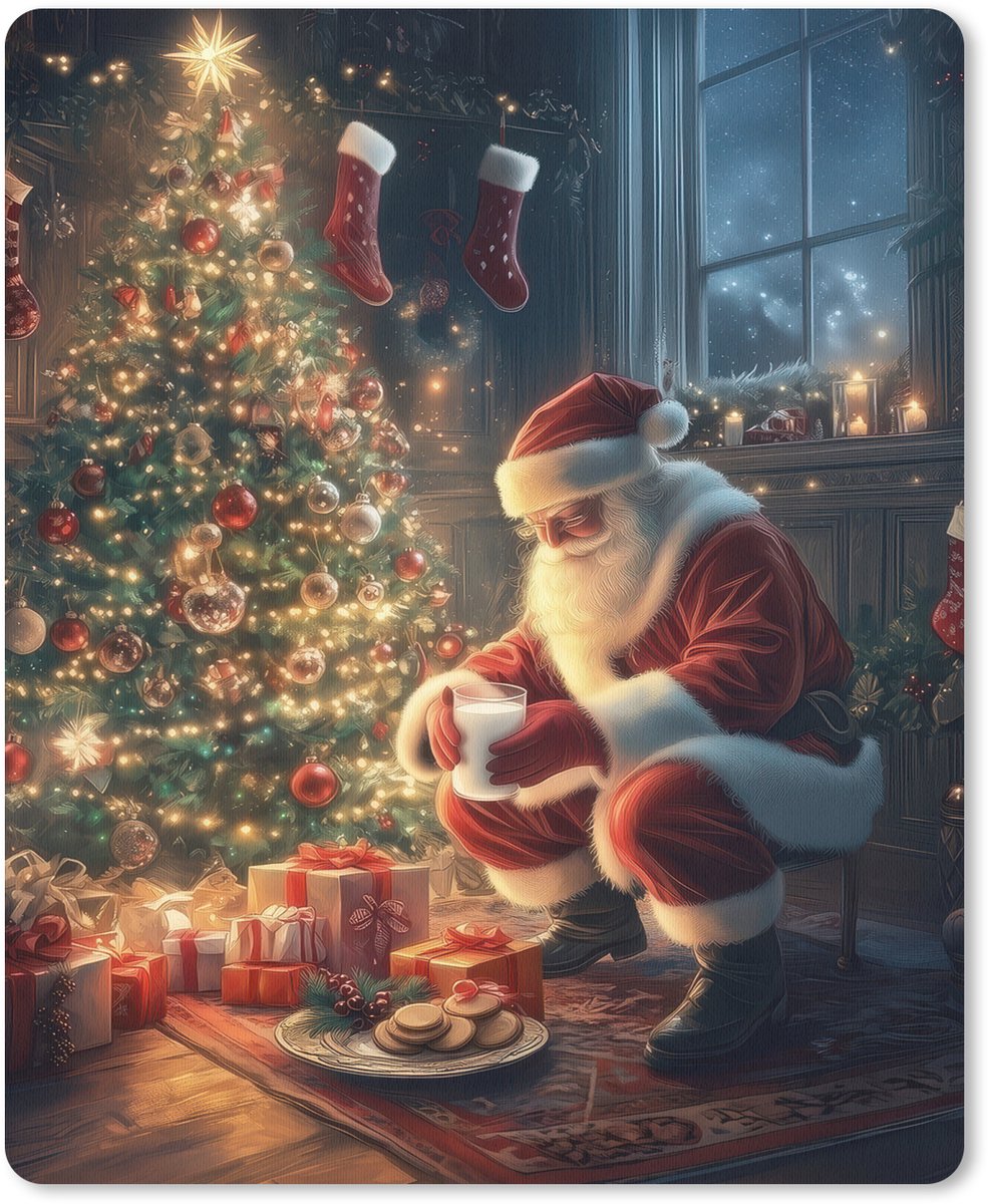 Muismat 19x23 cm - Mousepad Kerstman - Haard - Donker - Muismatten