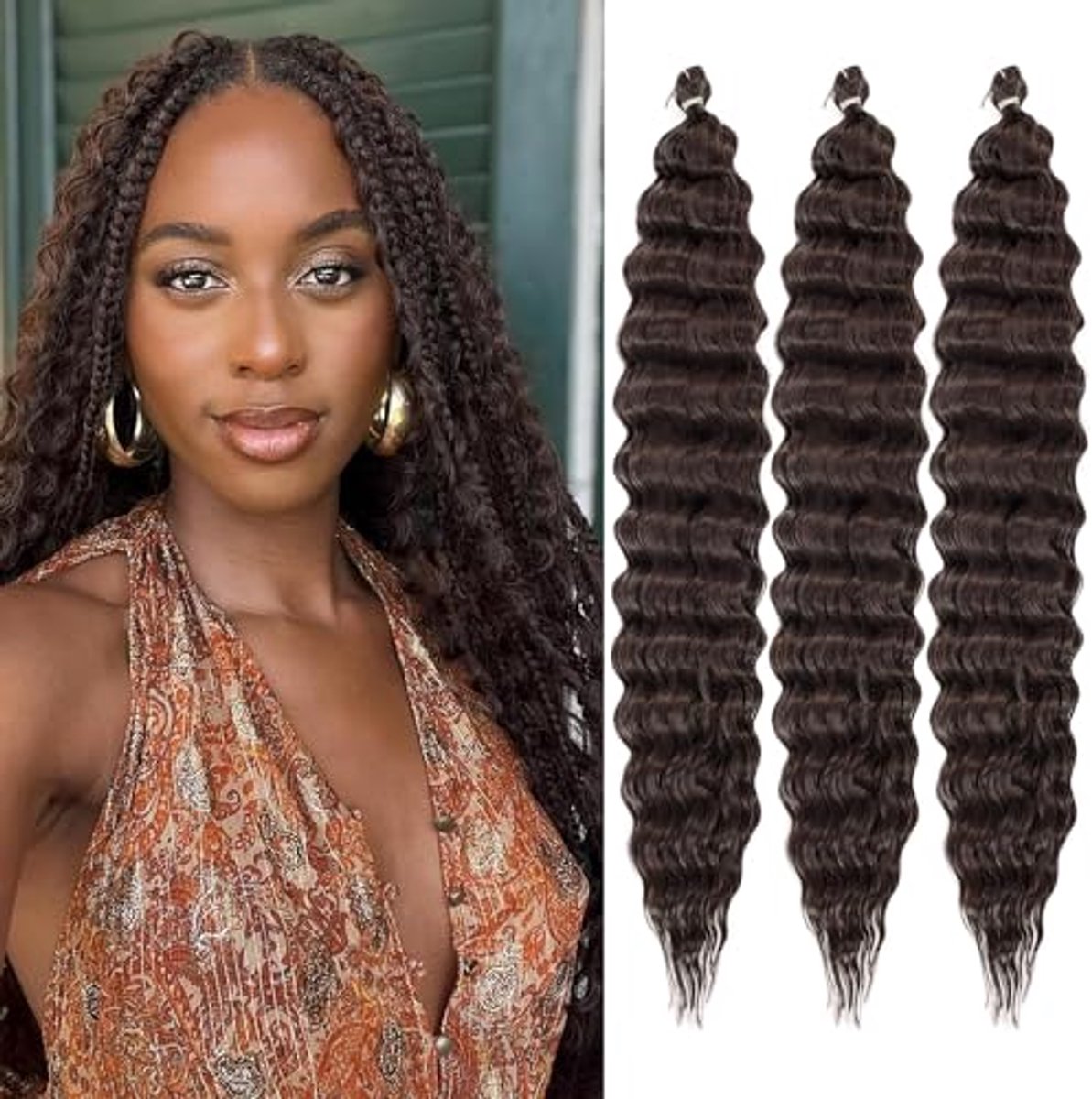 Gevlochten haar voor zwarte vrouwen - Deep Wave crochet hair (51 cm, 3 stuks)