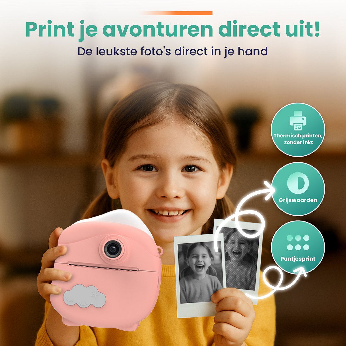 ODESSEY Kindercamera met Printer - Full HD - Selfie Camera - 32GB SD Kaart - Foto - Video - Spelletjes - Digitale Camera Kinderen - Fototoestel voor kinderen - Roze — afbeelding 3
