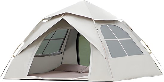 Automatische Pop-up Tent - Vierhoekige Kampeertent voor 2-3 Personen - Waterdicht met Vaste Zonnekap - Inclusief Draagtas - Ideaal voor Gezinscamping en Festivals - Met Verzilverde UV-Block Coating - Snelle 3-Seconden Opzet - Wit