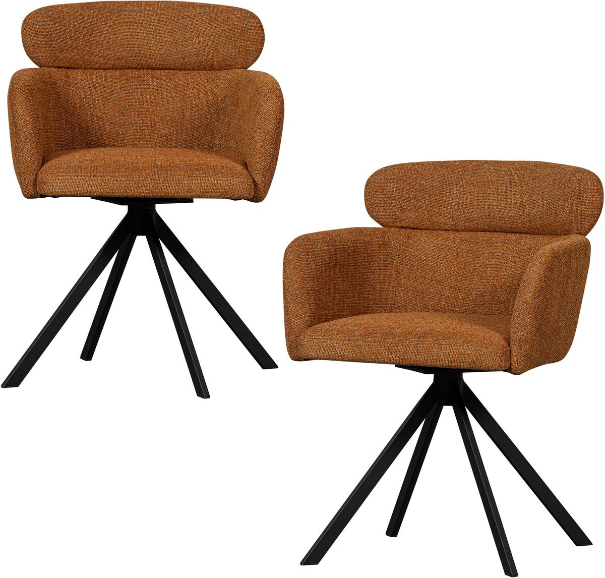 WOOOD Fenne Draaibare Eetkamerstoelen - Geweven Stof - Ginger - Set van 2