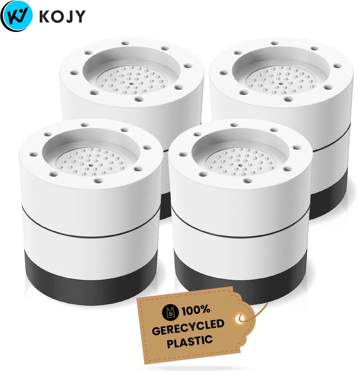 KOJY Wasmachine dempers - Verhoger - Stapelbaar - Zwart/Wit - voor wasmachine en wasdroger - 8 Stuks