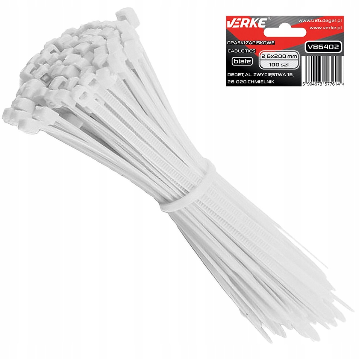 200mm Witte Kabelbinders (100 stuks) - Sterk en Weerbestendig