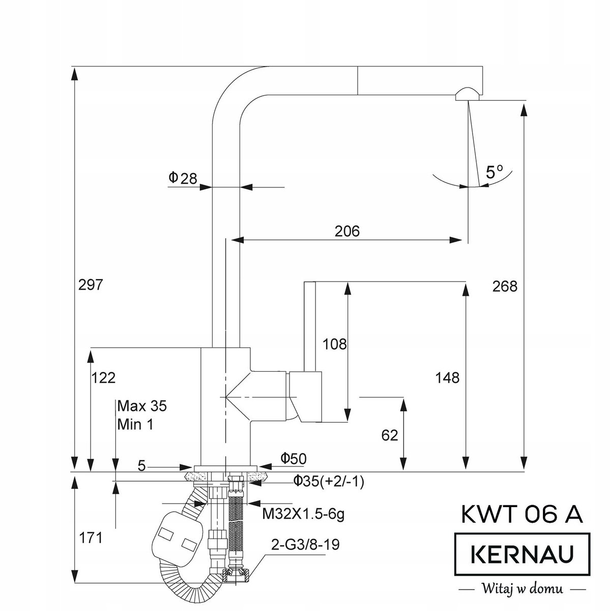 Kernau Keukenmengkraan KWT 06A PO Natural Beige - Uittrekbare Spuit