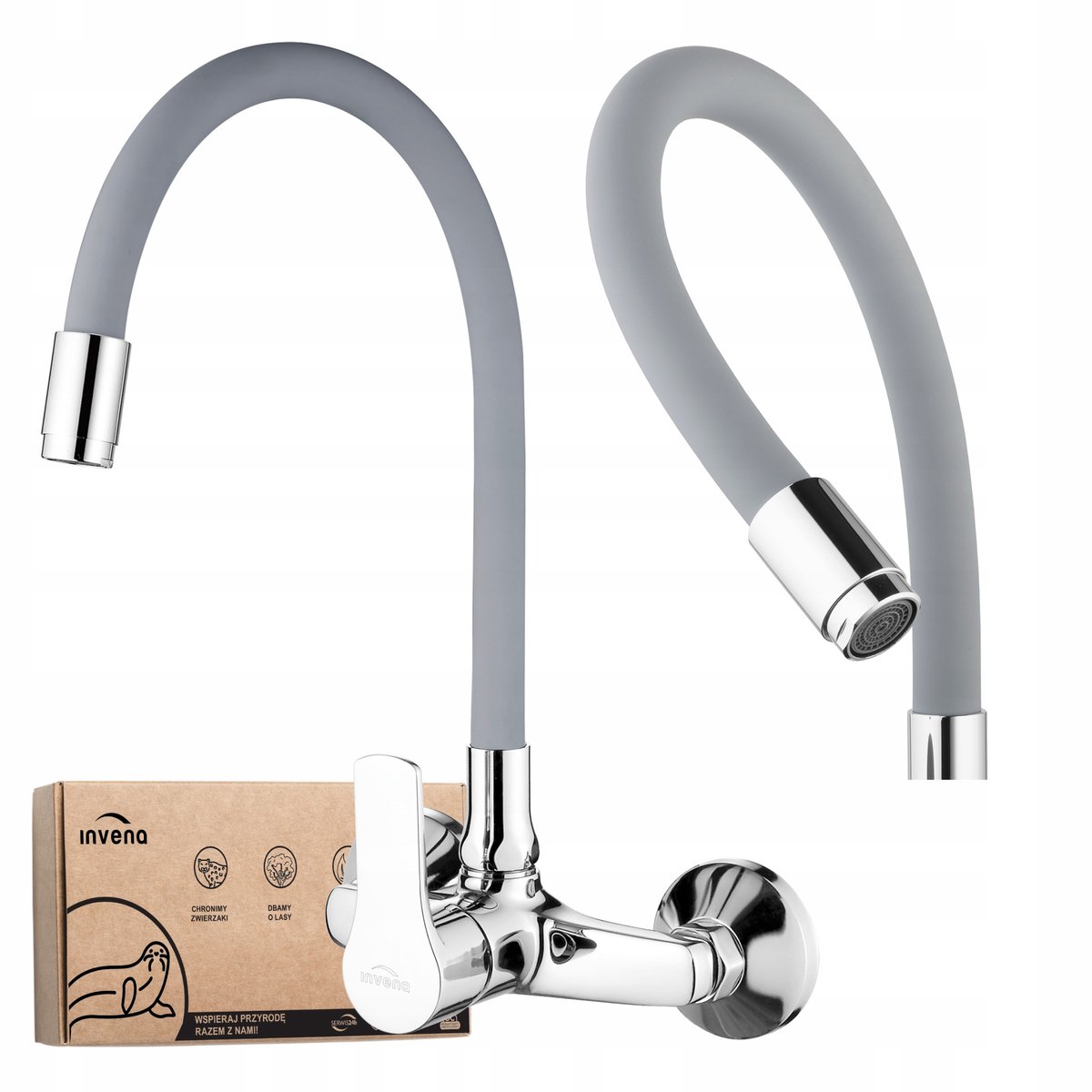 Invena Verso Keukenkraan Wandmontage Flexibele Uitloop Chroom/Grijs