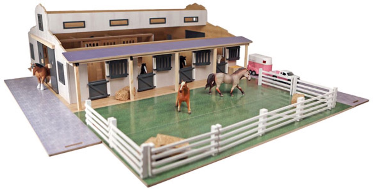 Kids Globe Paardenstal Met 7 Boxen En Weiland 1:24 75x69x32cm - De Boer Kids Globe Paardenstal Met 7 Boxen En Weiland 1:24 75x69x32cm - De Boer