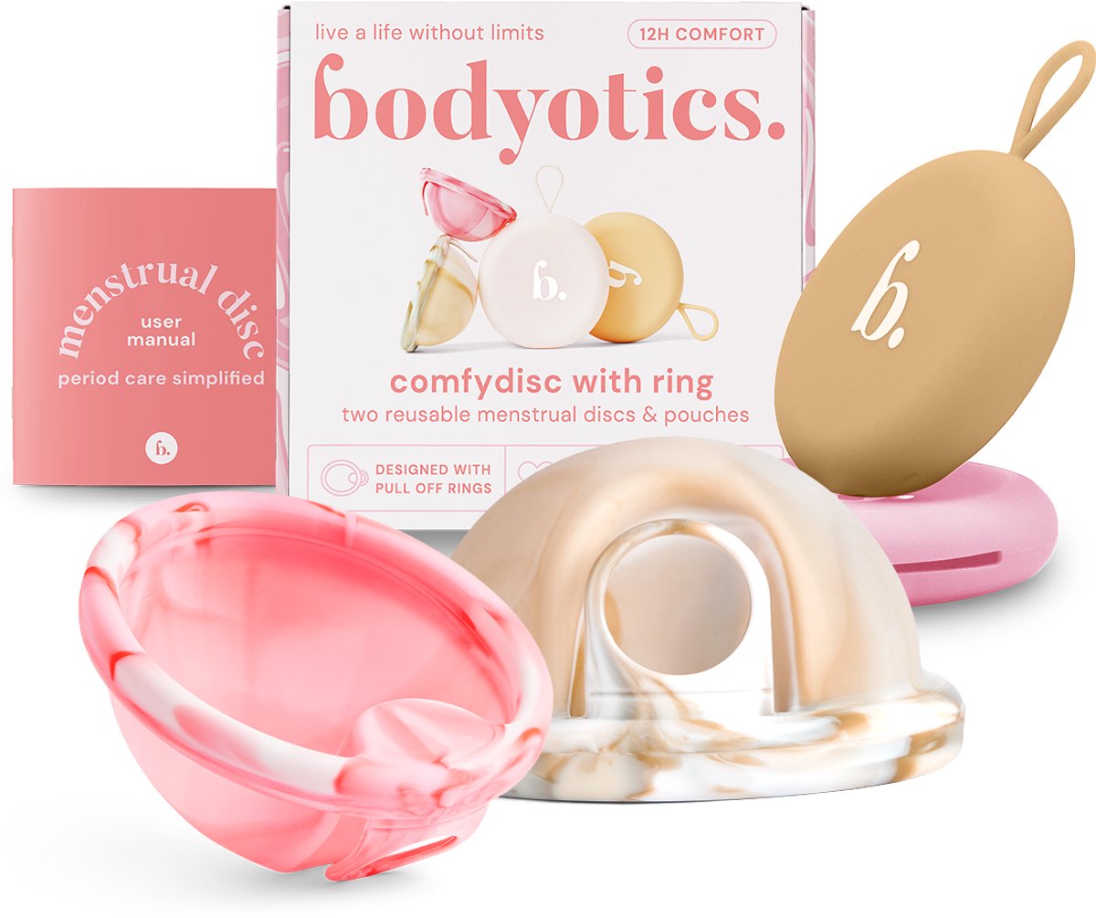 Bodyotics Comfydisc - Herbruikbare Menstruatie Discs - Menstrual Discs met Trekring - Maat S & L - Beige & Roze - 2 stuks