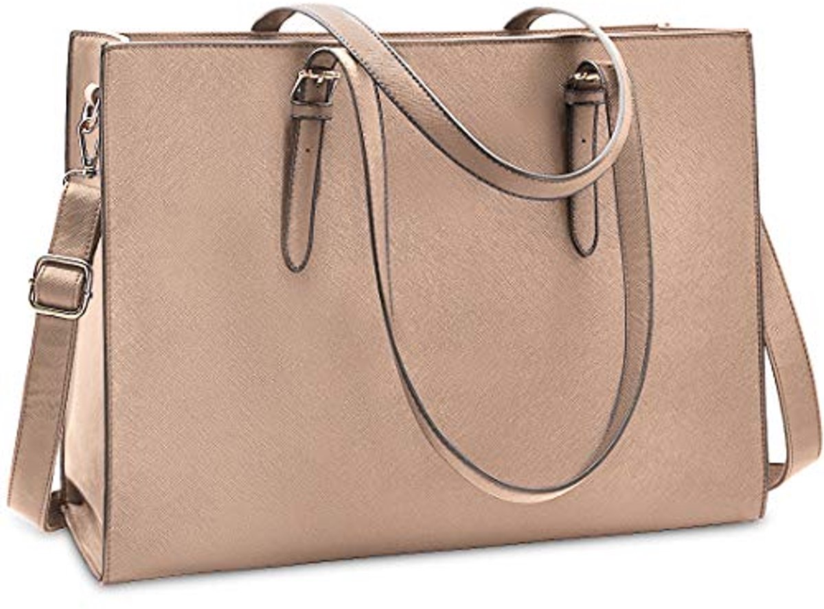 Grote zwarte leren handtas voor dames - veelzijdige shopper met laptopvak