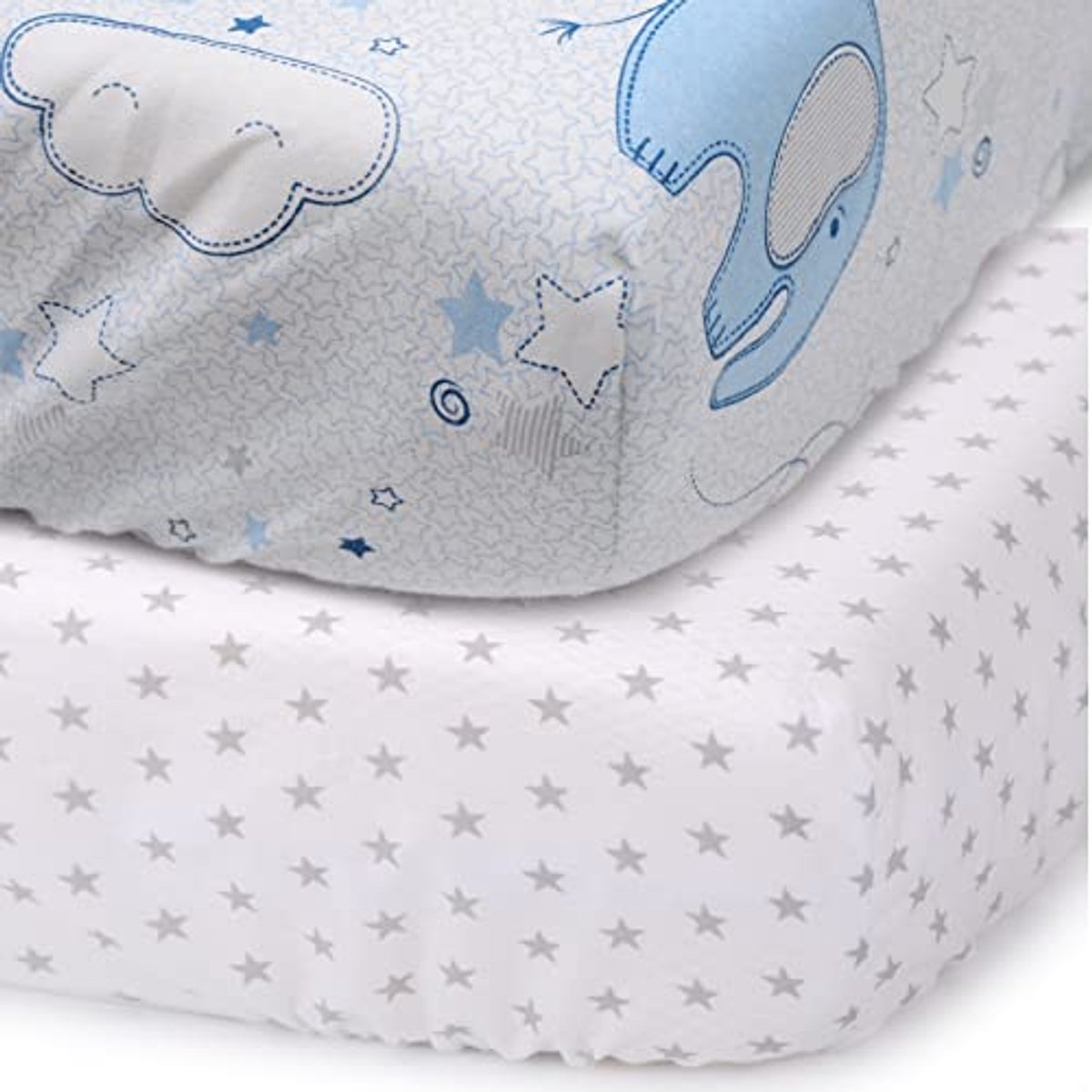 Hoeslaken 60 x 120 cm - Universeel Bed - Elastisch Katoen - Zacht - Olifant Blauw met Sterren