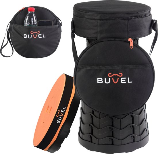 Buvel® Opvouwbare kruk - Kruk - Krukje - Campingstoel - Inklapbaar - Telescopisch - Visstoel - Voetensteun - Oranje - Rond met kussen