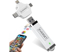 4 in 1 USB Stick 256 GB – Universeel voor iPhone, Android, Samsung, Laptop & iPad – 4-in-1 USB-C/Micro USB/Lightning/USB-A – USB 3.0 Snelheid