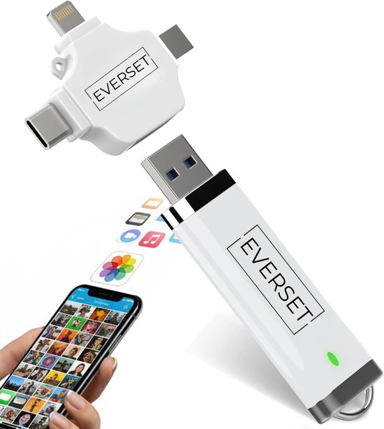 Clé USB 256 GB – 4 en 1 USB-C/ Micro USB/Lightning/USB-A – Universelle pour iPhone, Android, Samsung, ordinateur portable et iPad – Vitesse USB 3.0