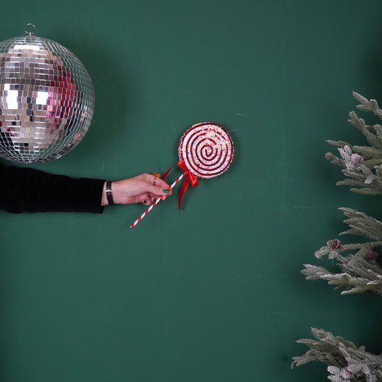Housevitamin - Décorations de Noël - Sucette - Rouge/ Wit/Boule disco - Mousse - 25 x 63 cm