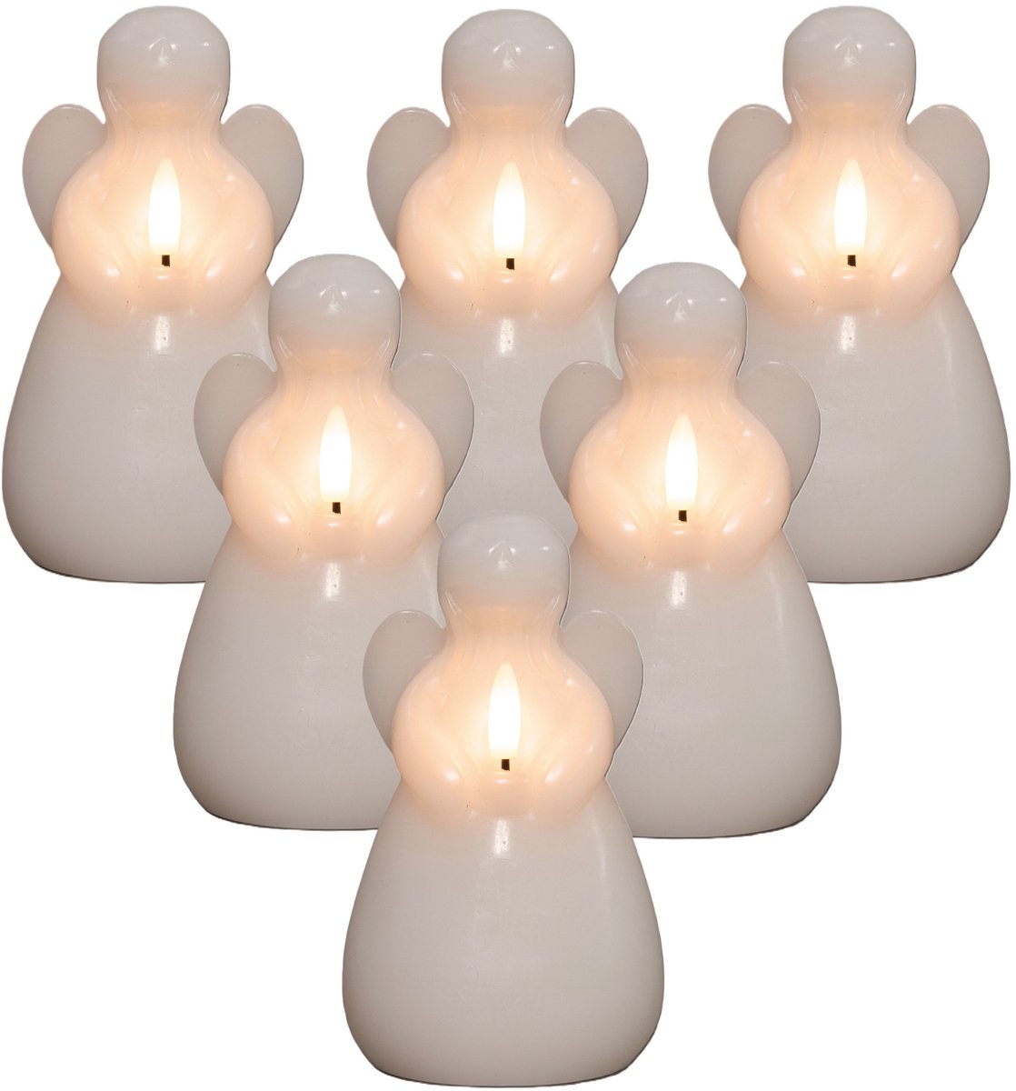 Anna's Collection LED kaars engel - 6x - wit - 14 x 8 cm - met timer - op batterijen - kerst - kerstkaarsen