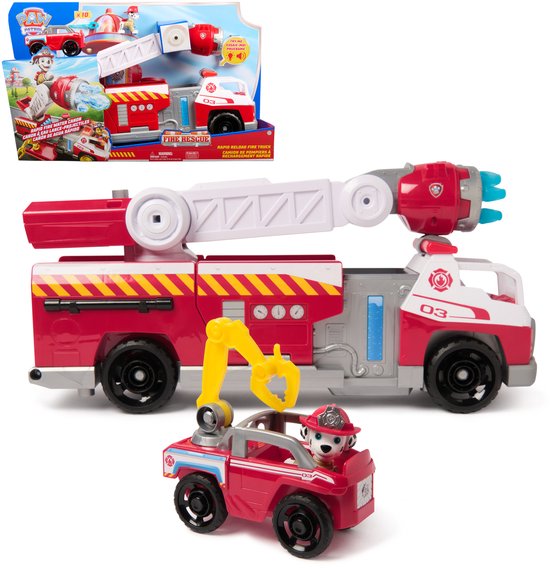 PAW Patrol - Brandweerredding - Marshall's Brandweerwagen met Marshall-figuur, licht, lanceerder en geluidseffecten