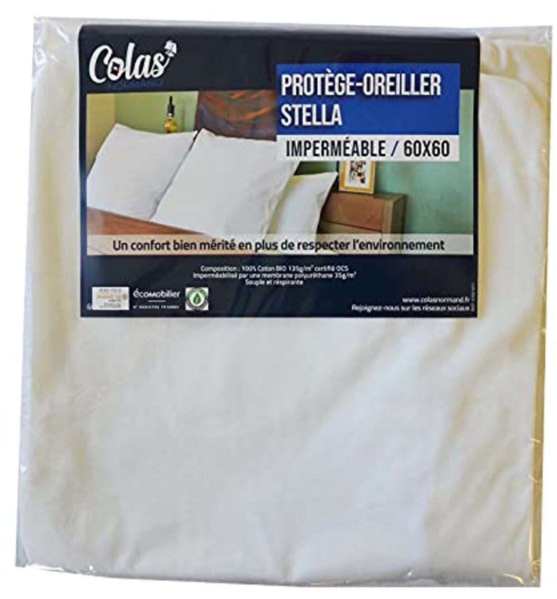 Waterproof Kussenbeschermer 60 x 60 cm - 100% Katoen - OCS Gecertificeerd en Gerecycled - Rekbaar, Zacht en Duurzaam - Met Rits