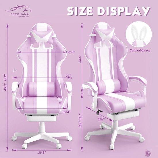 AutoFull Roze Gamingstoel, Pink Bureaustoel, PU-leer, Ergonomische AutoFull Roze Gamingstoel, Pink Bureaustoel, PU-leer, Ergonomische