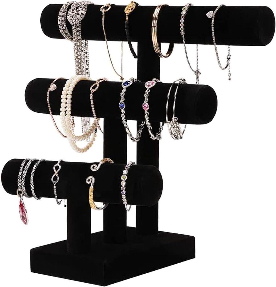 Fluwelen Sieraden Organizer Stand - Zwart - 3 Tiers - Armband Display - Houder - Horloge - Opbergbox