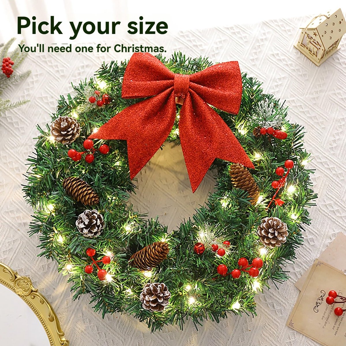 Kerstkrans Kerstkrans Kerstboom Kerst Cirkel Dennenappel Kerstdecoratie Deurdecoratie Ornamenten Welkom kransen voor voordeur het hele jaar door (Kleur: C