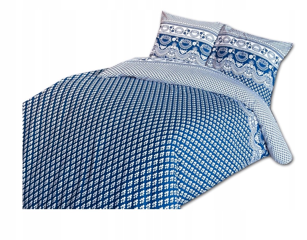 Katoenen satijnen dekbedovertrek 160x200, Darymex, blauw met witte bloemen
