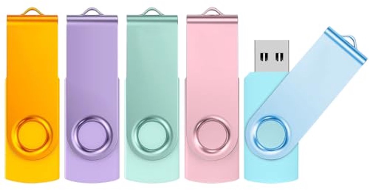 64GB USB Sticks 5 Stuks - Draaibare Geheugensticks met Hoge Snelheid en Lanyards