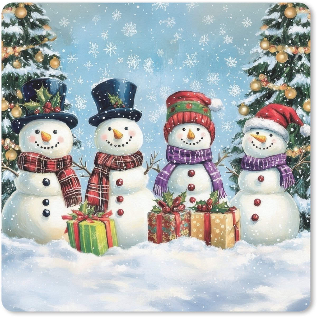 Muismat 30x30 cm - Mousepad Vrolijk - Sneeuw - Kleurrijk - Muismatten