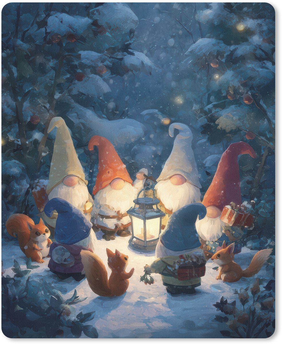 Muismat 19x23 cm - Mousepad Winter - Gnooms - Eekhoorns - Meerkleurig - Muismatten