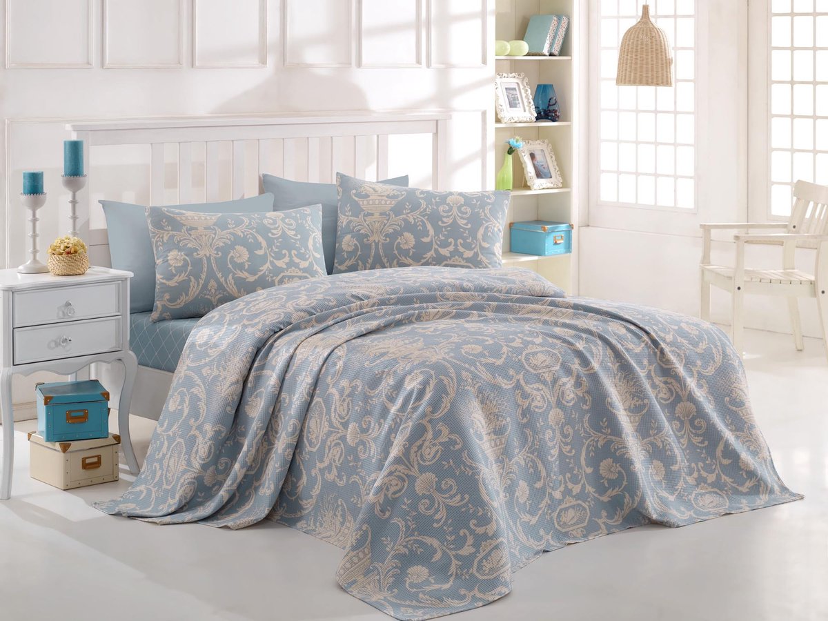 Asir piqué beddenset voor twee personen - Blauw Room - 200 x 235 cm