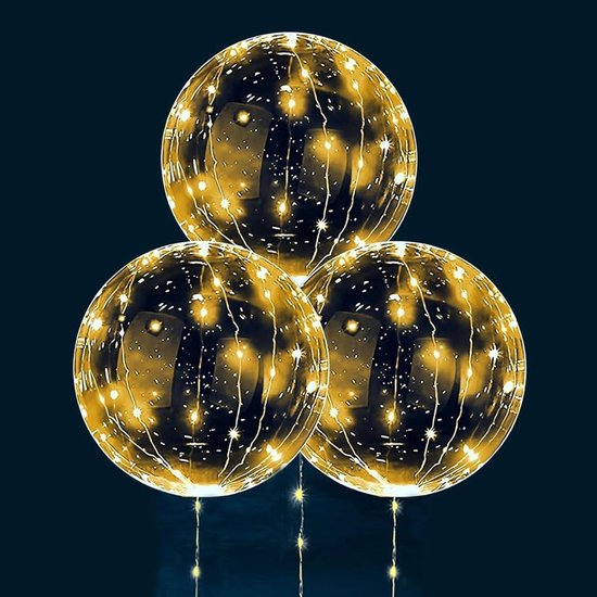 Transparante LED-ballonnen, 50 cm, warm wit lichtsnoer, set van 3 Decoreer met deze sfeervolle ballonnen met warm wit licht. Inclusief batterijbox.