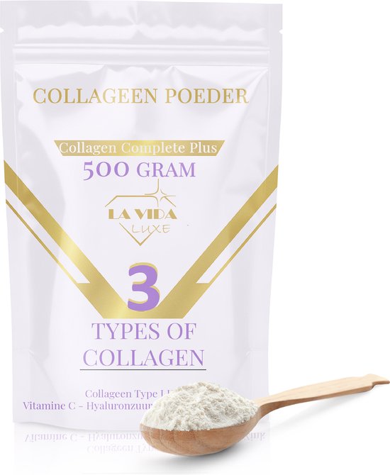 Collagen Complete+ – 500GR - Collageen Poeder Type I, II & III met Vitamine C, Hyaluronzuur, Biotine & Zink – Voor Huid, Haar, Nagels & Gewrichten – Suikervrij, Glutenvrij, Lactosevrij - Collageen - Collageen poeder