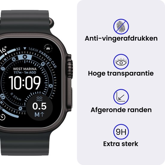 Screenprotector - 3 Stuks - Geschikt voor Apple Watch Ultra 3 (49 mm) - Sterk & Shockproof - Tempered Glass - Gehard Glas - Beschermglas Screen Cover - Bescherm Protector voor Smartwatch