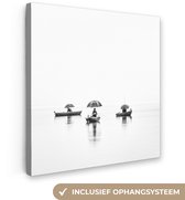 Peinture sur toile - Homme - Bateau - Pêche - Parapluie - Water - Peintures sur toile - 50x50 cm - Photo sur toile - Canvasdoek