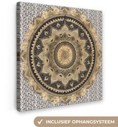 Peinture sur toile Mandala - Bloem - Or - Luxe - Bohème - 20x20 cm - Décoration murale
