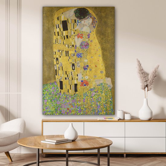 Tableau sur toile 80x120 cm - Décoration murale Le baiser - Gustav Klimt - Art - Maîtres anciens - Accessoires de Décoration murale - Décoration murale de Cuisine - Peintures sur toile