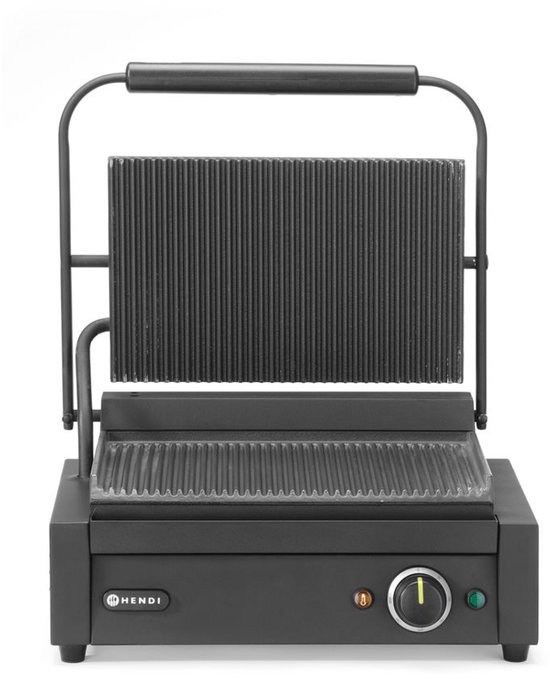 HENDI contactgrill - roestvast staal en geemailleerde gietijzeren platen - 34x23,4 cm - geribbeld - zilver - voor brood, vlees en groenten van HENDI — afbeelding 4