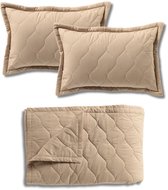 LOT PROMO - Romee - 2 coussins 40x60 cm - Couvre-lit 150x200 cm - Beige