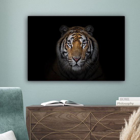 Toile - Tigre - Zwart - Animaux - Décoration murale - 90x60 cm - Peinture sur toile - Toile canvas