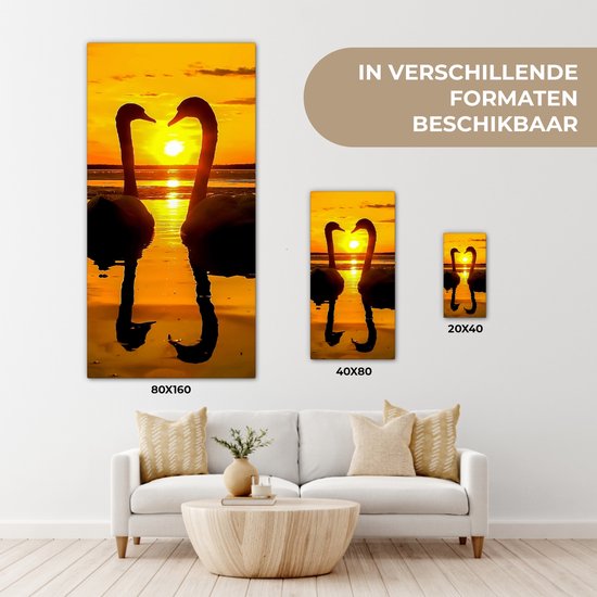 OneMillionCanvasses - Toile - Tableau - Cygne - Coucher de soleil - Water - Vogel - Toile - 40x80 cm - Décoration murale - Intérieur