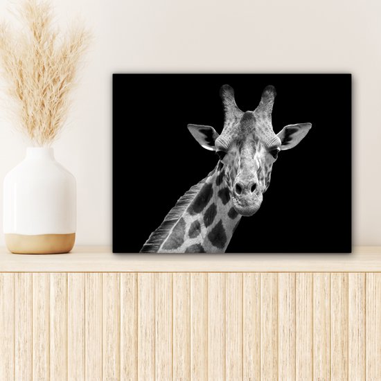 Toile - Animaux sauvages - Girafe - Zwart - Wit - Peintures sur toile - Toile canvas - 40x30 cm - Décoration murale - Salon