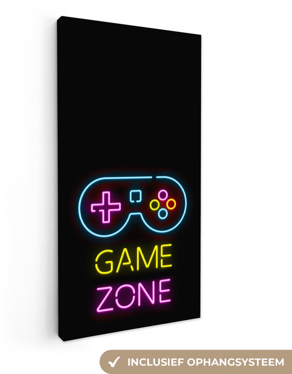 Canvas - Gaming - Game zone - Controller - Vintage - Neon - Gamen - 40x80 cm - Gaming room decoratie - Schilderijen op canvas - Game Kamer