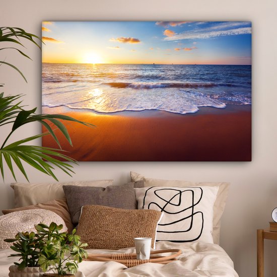 OneMillionCanvasses - Toile - Peinture - Plage - Mer - Soleil - Horizon - Peintures sur toile - Photo sur toile - 150x100 cm - Salon
