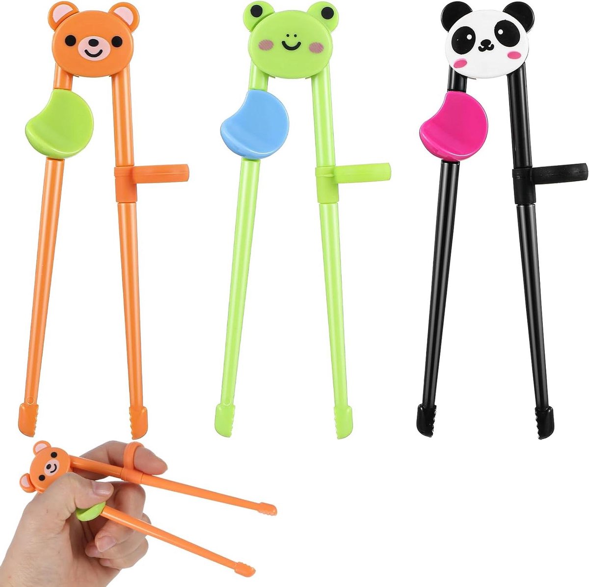 JHubers Goods - Schattige dieren eetstokjes voor kinderen | Antislip | 3 paar | Kinderhulp | Peuters | Beginners (15,5 cm)