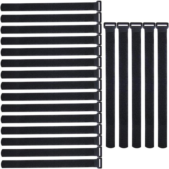 Gebildet 25pcs Geassorteerde Zwarte Kabelbinders,20cm/30cm/40cm Herbruikbare Kabelband,Verstelbare Kabelbeheerbanden,Klittenbandwikkelband voor PC-Computerelektronica