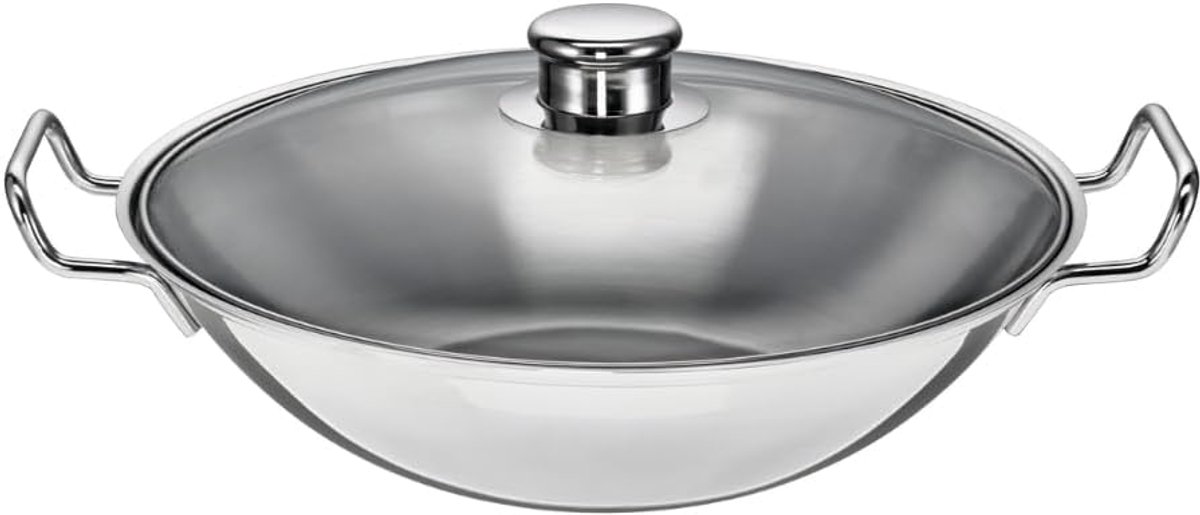 Wokpan met accessoires, 36 cm, 5 liter, roestvrij staal, zwart