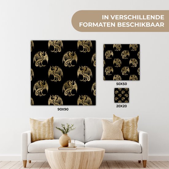 Toile Peinture Motifs - Dragon - Or - Zwart - 50x50 cm - Décoration murale